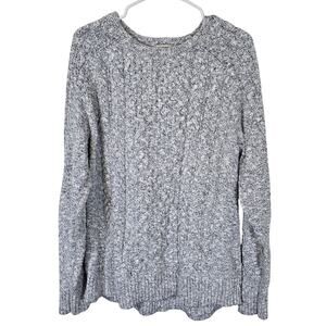 L.L. Bean Cable Knit Sweater Women's L Navy White Marled Cotton Classic Casual